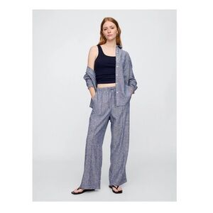 GAP Wide-Leg Linen-Blend Pants in Blue “chambray”
